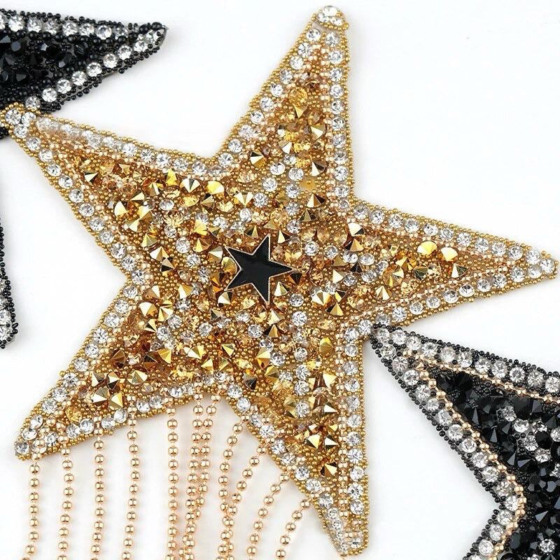 RHINESTONE STAR GOLD APPLIQUE IRON ON