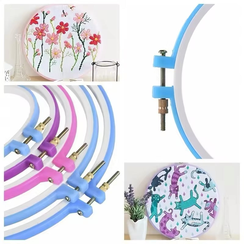 PLASTIC EMBROIDERY AND CROSS STITCH HOOP SET EMBROIDERY HOOP RING FRAME ADJUSTABLE SEWING TOOLS TAMBOUR HOOP